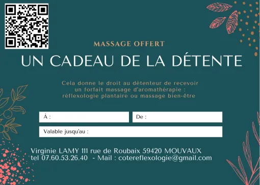 Réservez en ligne votre bon cadeau détente avec Virginie Lamy, Marcq-en-Barœul, Côté Réflexologie - Virginie Lamy